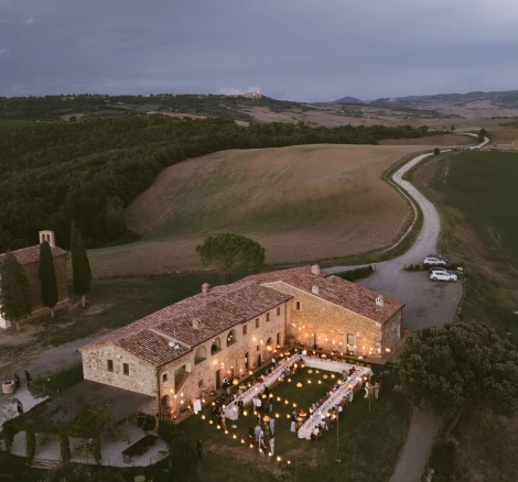 Drone shot of wedding venue Vitaleta