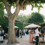 Terrace area with wedding guests at Wedding venue in Provence, France Domaine du Grand Lauron