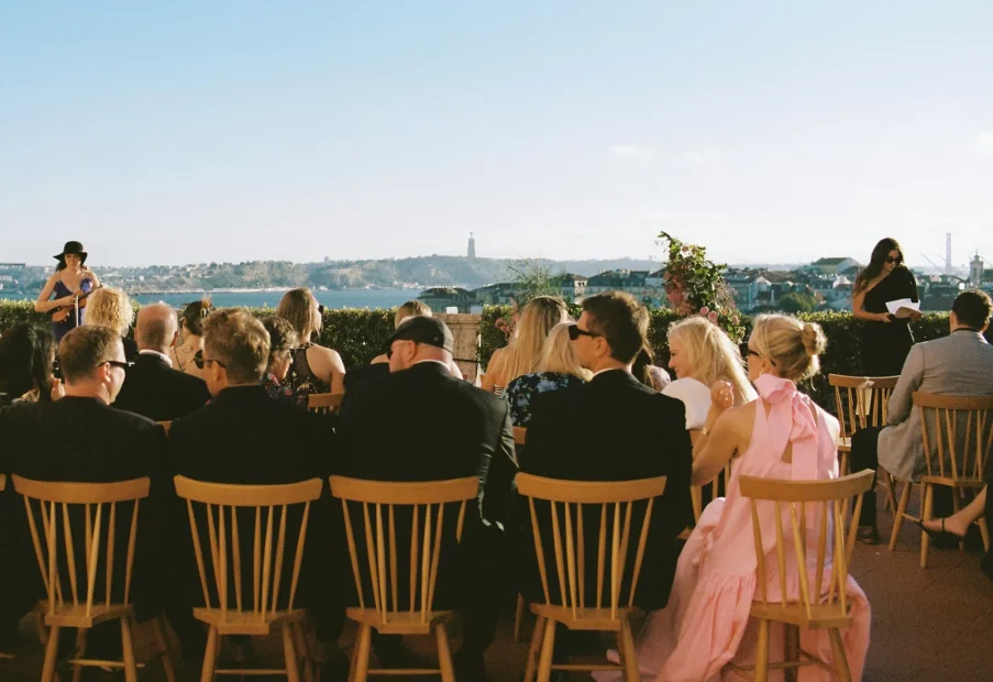 Image of guests seated at wedding venue Palácio Tancos, Portugal