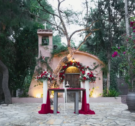 View of chapel at wedding venue Kleopatra, Greece