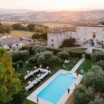 Drone shot of wedding venue in Umbria Castello di Montignano