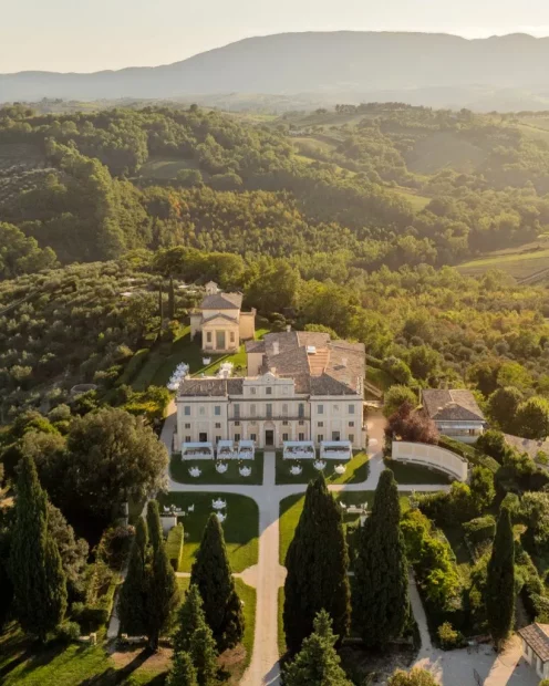 Aeriel view of Wedding Venue Villa Pianciani in Umbria, Italy
