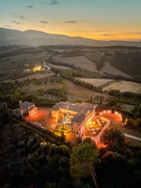 Aeriel view of Wedding Venue Villa Pianciani in Umbria, Italy