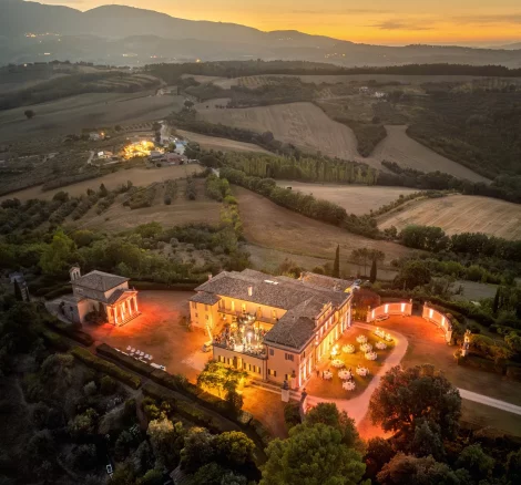 Aeriel view of Wedding Venue Villa Pianciani in Umbria, Italy