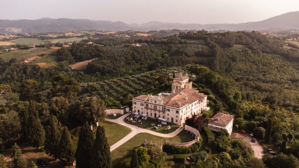 Aeriel view of Wedding Venue Villa Pianciani in Umbria, Italy