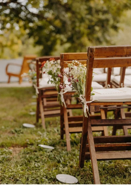 Image of chairs down aisle at wedding venue La Compagnie des Campagnes in Occitanie France
