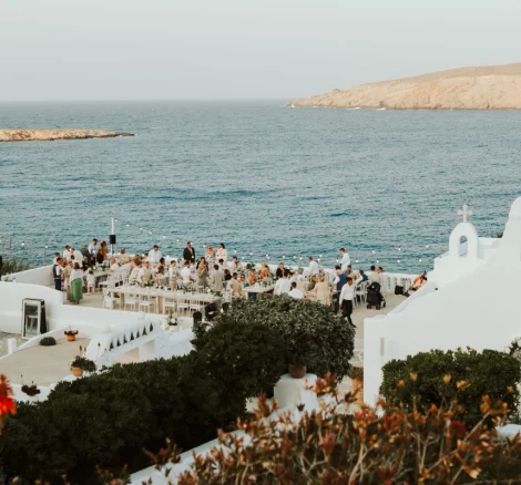 Image of chapel and sea view at wedding venue Mykonos Lolita, Greece
